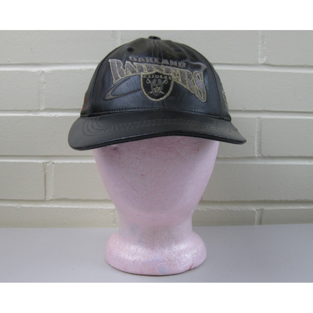 Vintage 90s Oakland Raiders Leather Hat Pro Elite Strapback Cap NFL Football USA